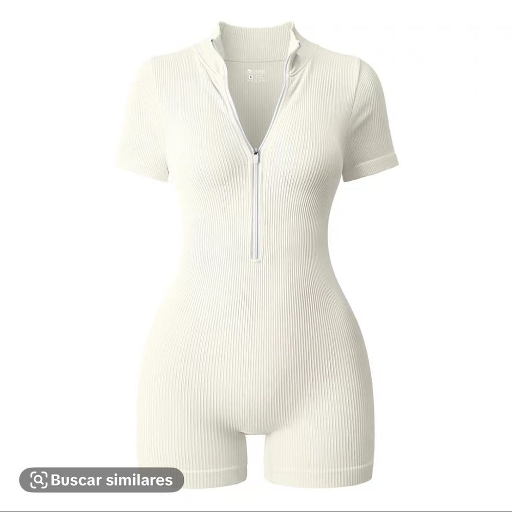 White Ribbed Short Sleeve Romper